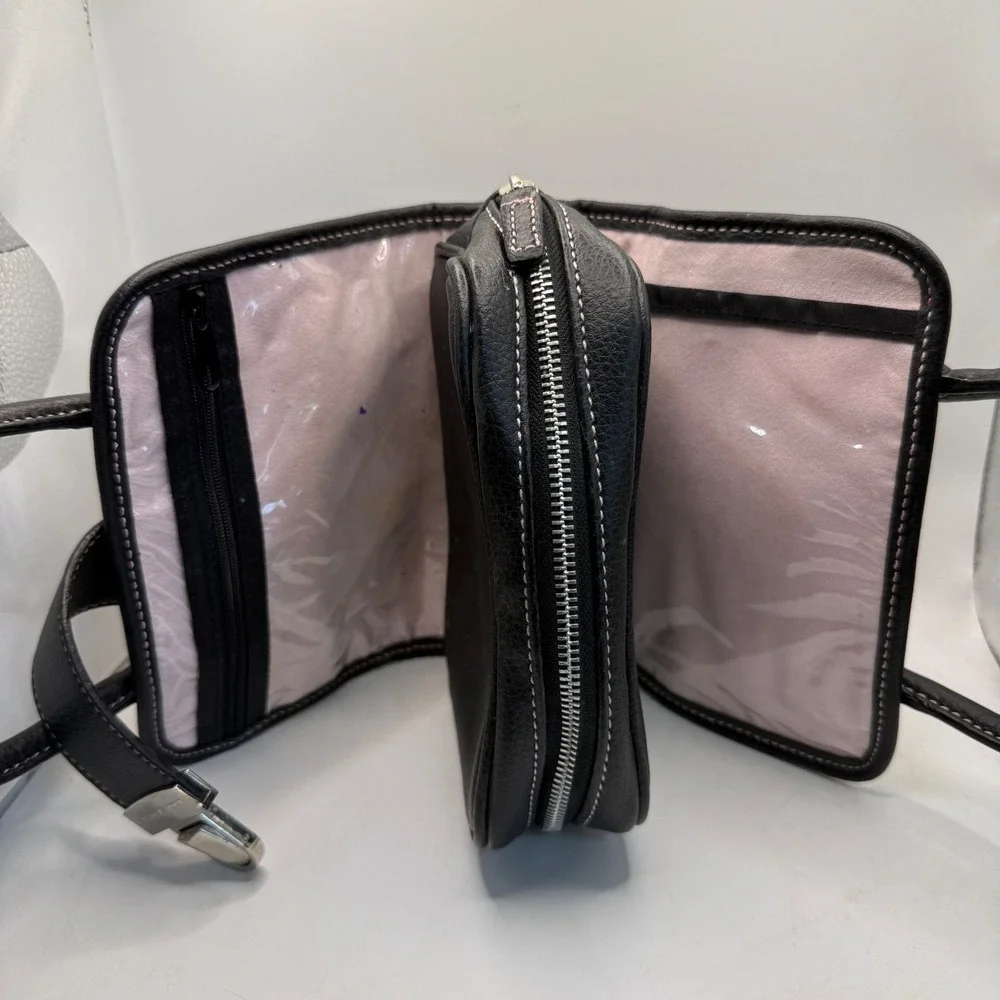 Victorias‎ Secret Black Pebbled Travel Vanity Case Makeup Bag Pink Stitching